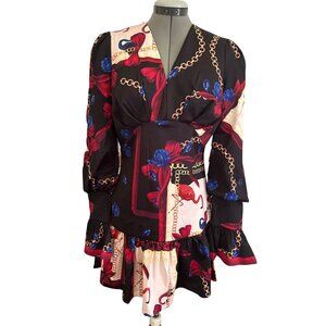 L'ATISTE By Amy Floral Baroque Print Long Sleeve Dress Size S